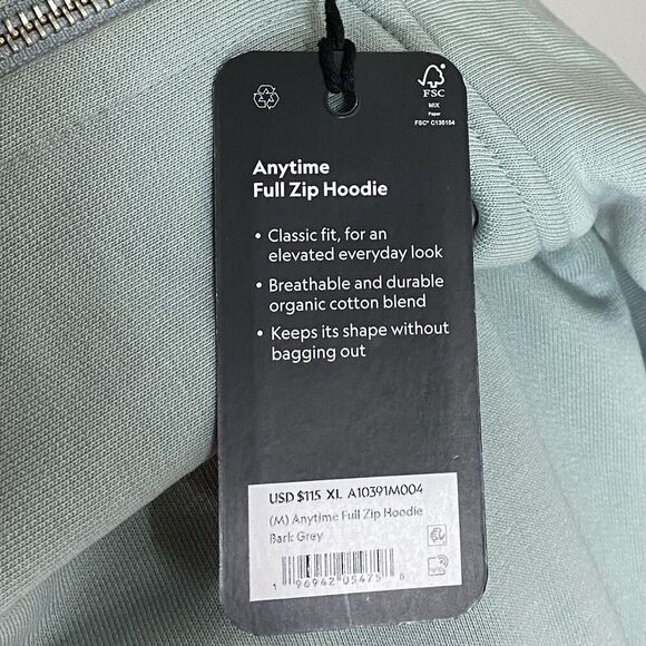 Allbirds Hoodie Mens XL Sweatshirt Bark Gray Green Anytime Full Zip Casual NWT - Picture 6 of 8